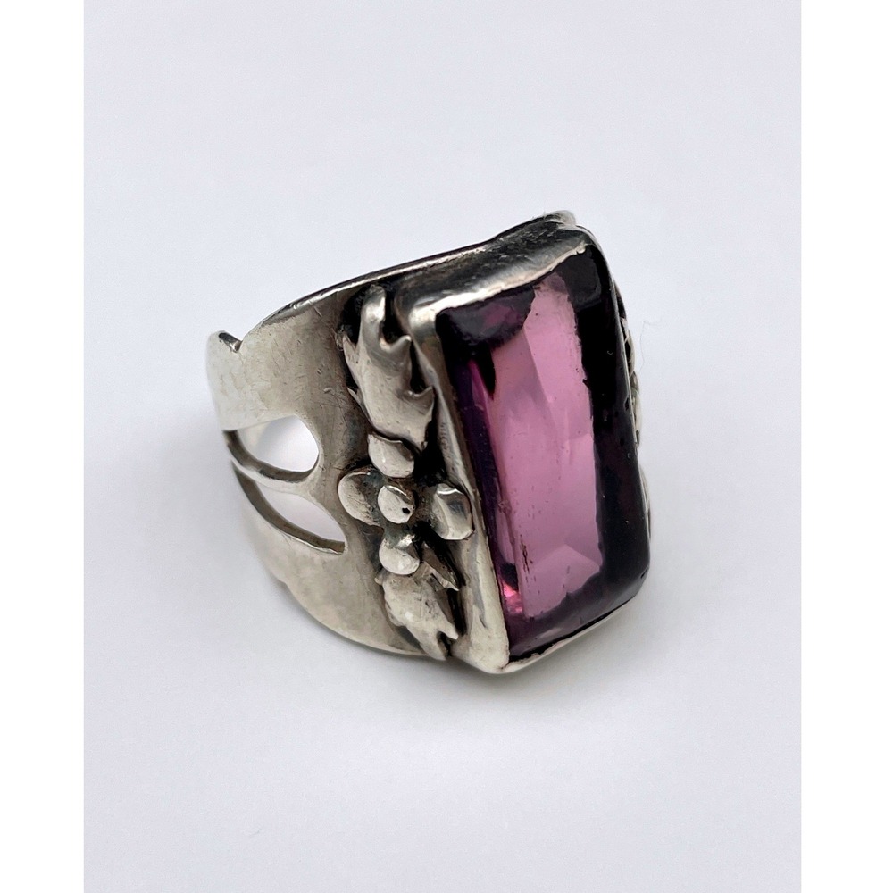 Sterling Silver‎ Purple Stone Floral Ring Large Statement Ring 8.5